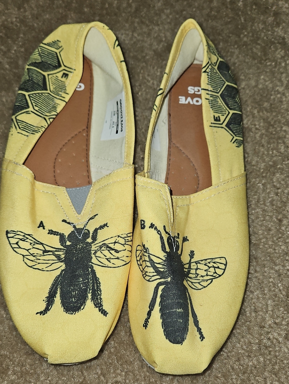 Groove Bags Yellow Canvas Slip-On Flats with Bee Print